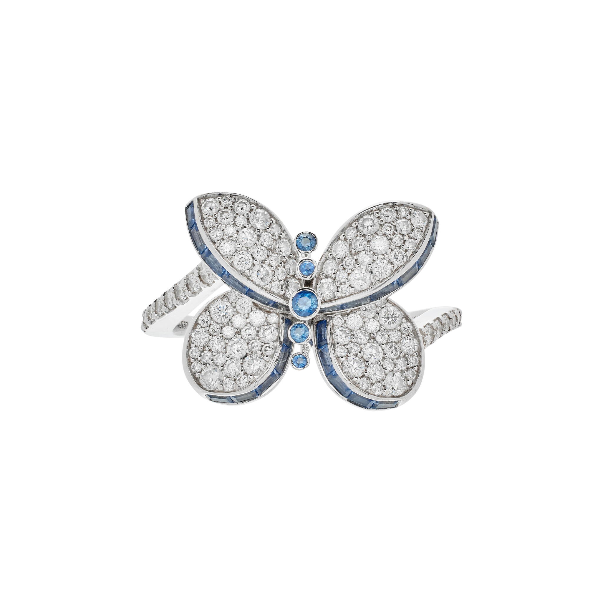 White Gold, Sapphire and Diamond Baby Princess Butterfly Ring — view 1