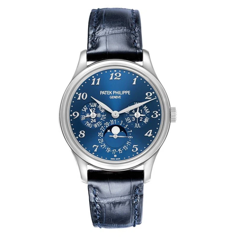 Grand Complications (Reference 5327G-001). A 39mm white gold automatic wristwatch with date, day, month, moon phase, 12 hour-format, leap year, and perpetual calendar. 2019