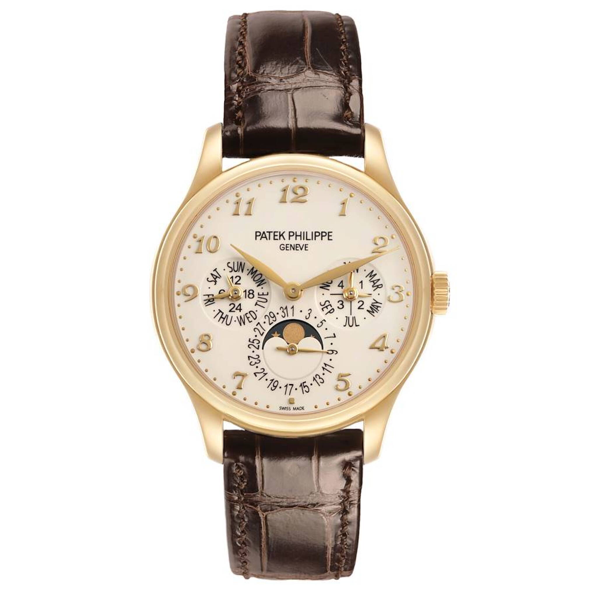 Grand Complications (Reference 5327J-001). A 39mm yellow gold automatic wristwatch with date, day, month, moon phase, 24 hour-format, leap year, and perpetual calendar. 2019 — view 1