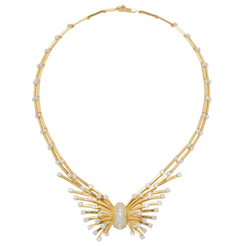 Gold, Platinum and Diamond Butterfly Necklace