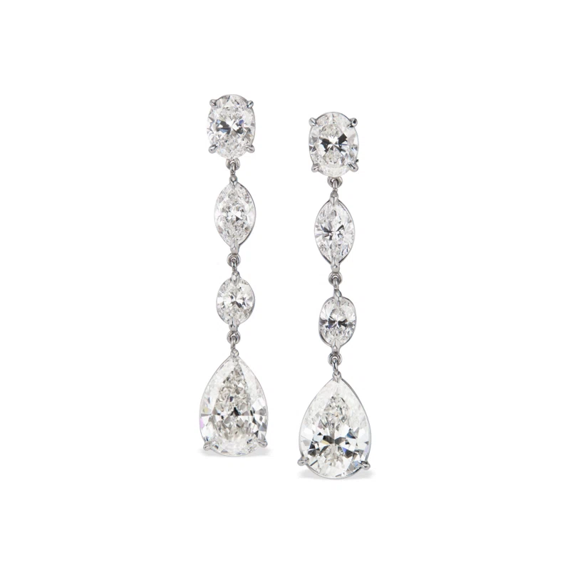 Platinum and 6.81ctw Fancy Cut Diamond Drop Earrings