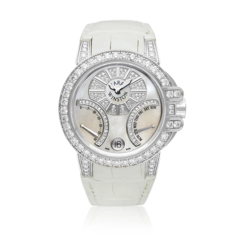 Ocean Biretrograde (Reference 400-UABI36W). A white gold and diamond-set automatic wristwatch with retrograde day, second and mother-of-pearl dial. Circa 2007
