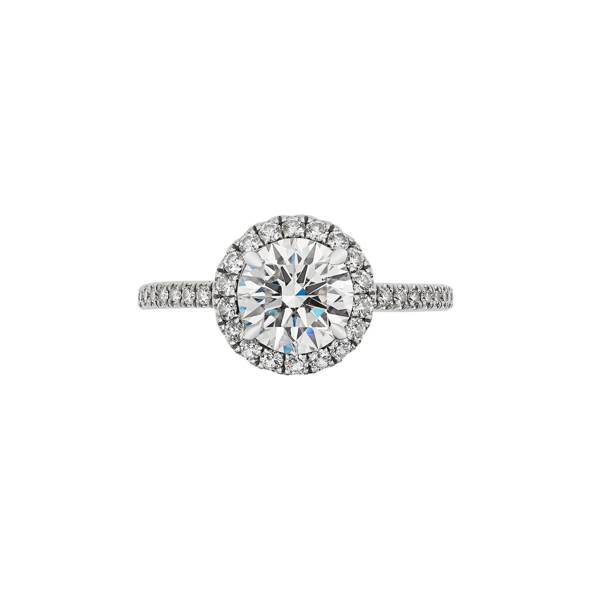 Platinum, 1.18ct Round Brilliant Cut Diamond and Diamond Engagement Ring — view 1