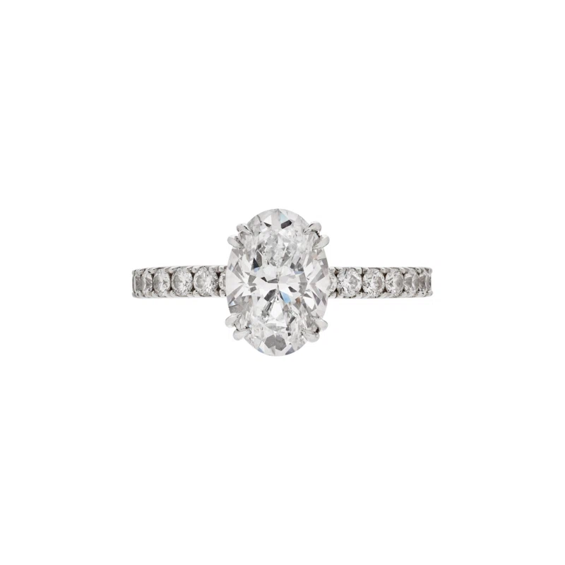 Platinum, 1.53ct Oval Cut Diamond and Diamond Engagement Ring 