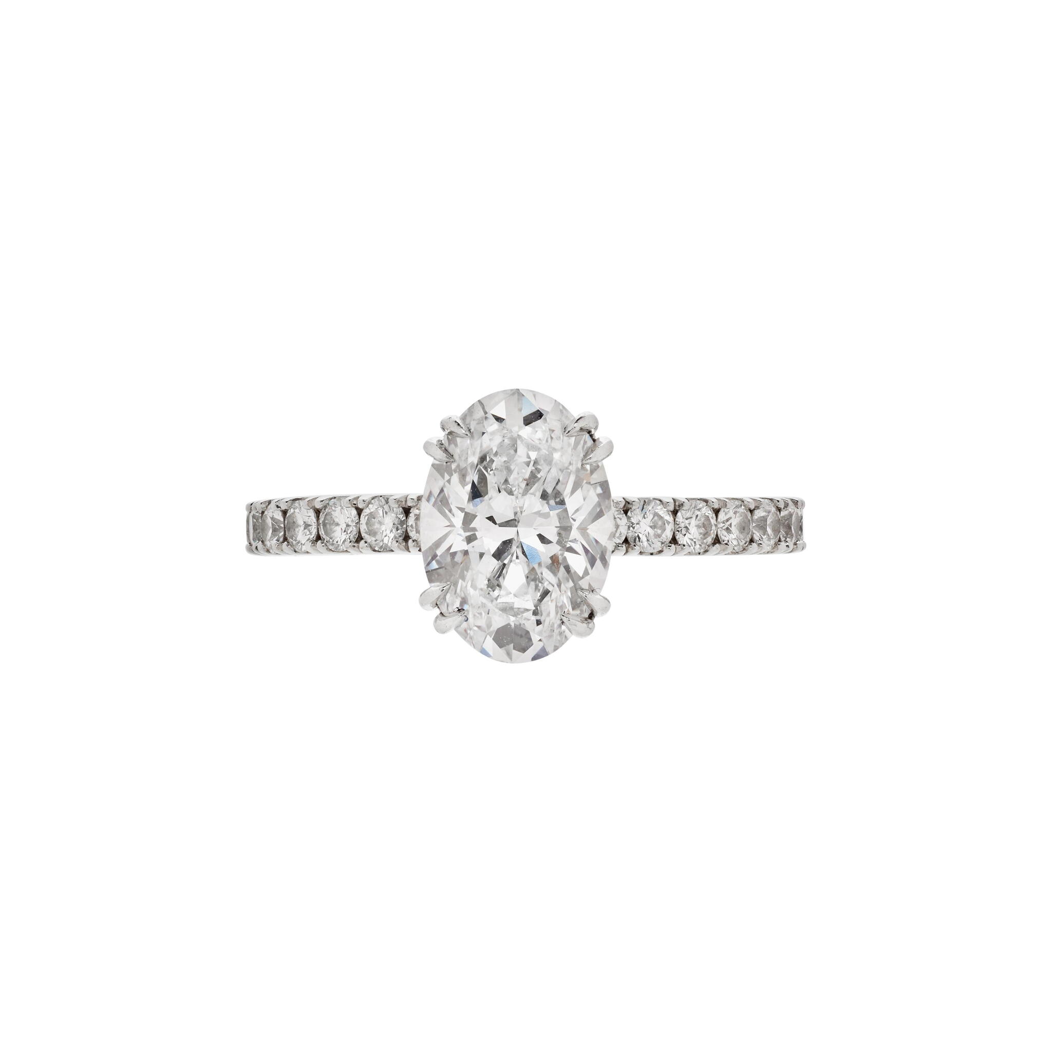 Platinum, 1.53ct Oval Cut Diamond and Diamond Engagement Ring  — view 1