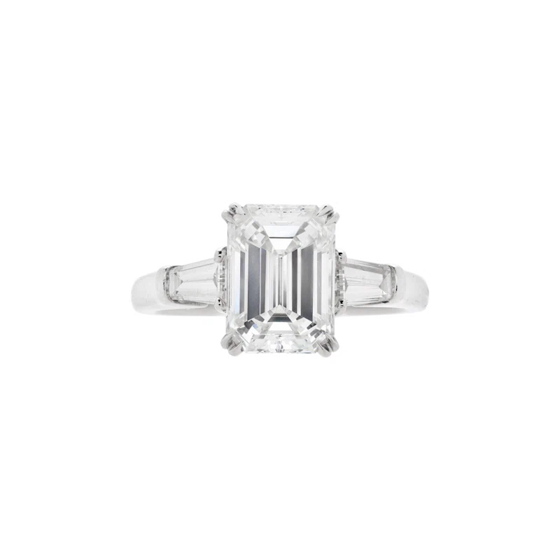 Platinum, 2.12ct Emerald Cut Diamond and Diamond Engagement Ring