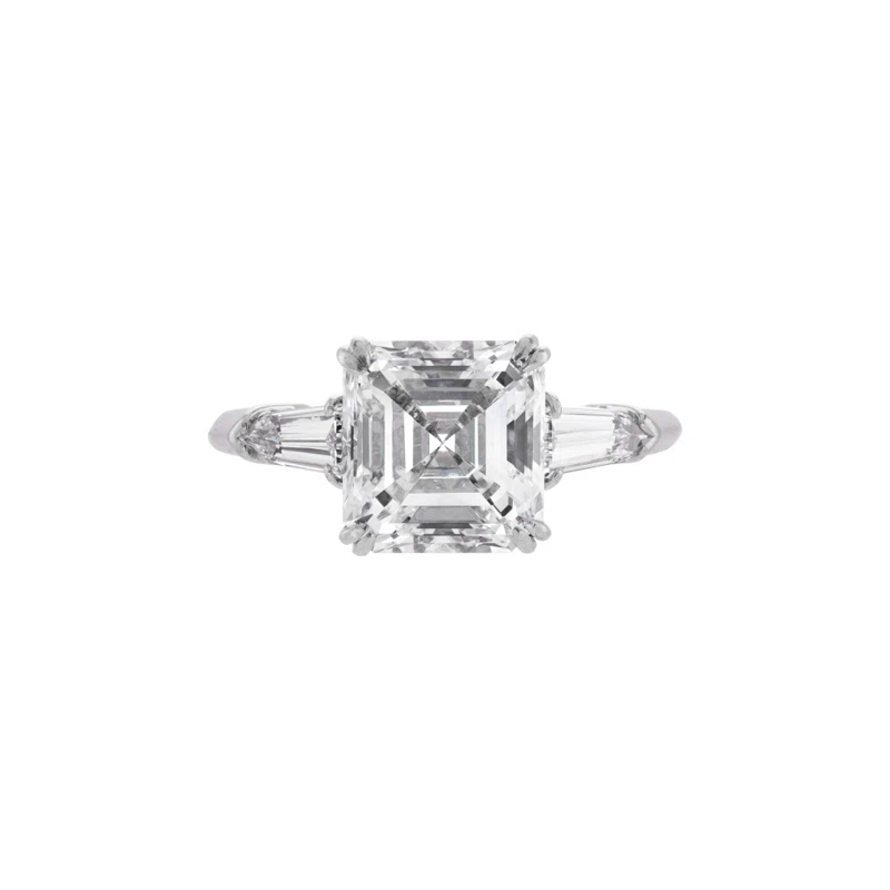 Platinum, 4.02ct Asscher Cut Diamond and Diamond Engagement Ring