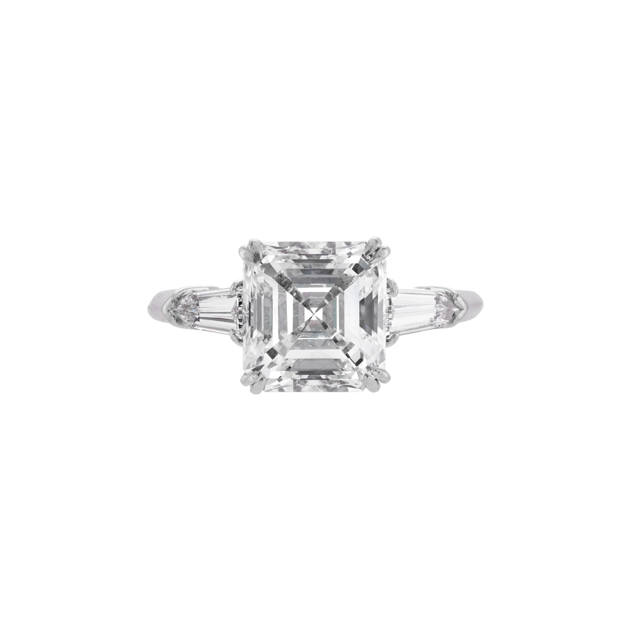 Platinum, 4.02ct Asscher Cut Diamond and Diamond Engagement Ring — view 1