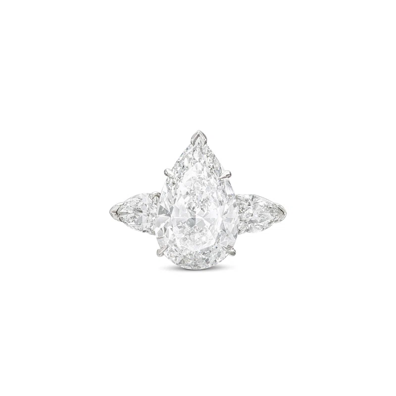 Platinum, 7.05ct Pear Shape Diamond and Diamond Engagement Ring