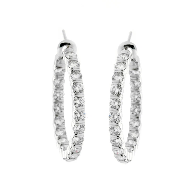 Platinum and 6.00ctw Round Brilliant Cut Diamond Hoop Earrings