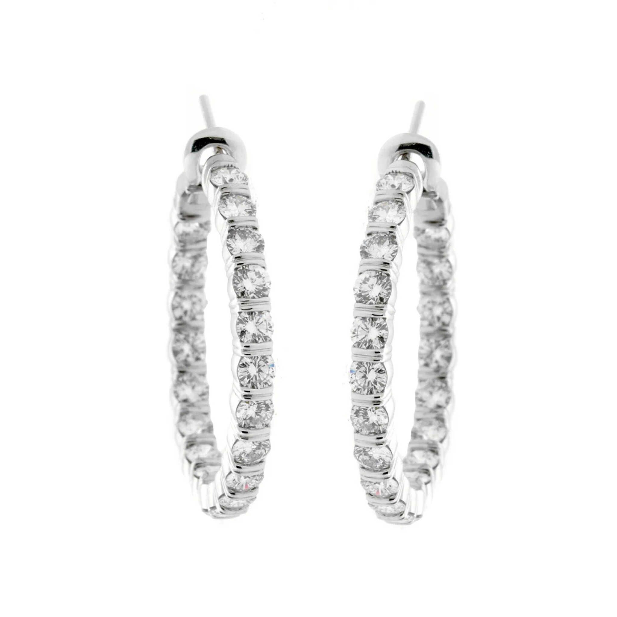 Platinum and 6.00ctw Round Brilliant Cut Diamond Hoop Earrings — view 1