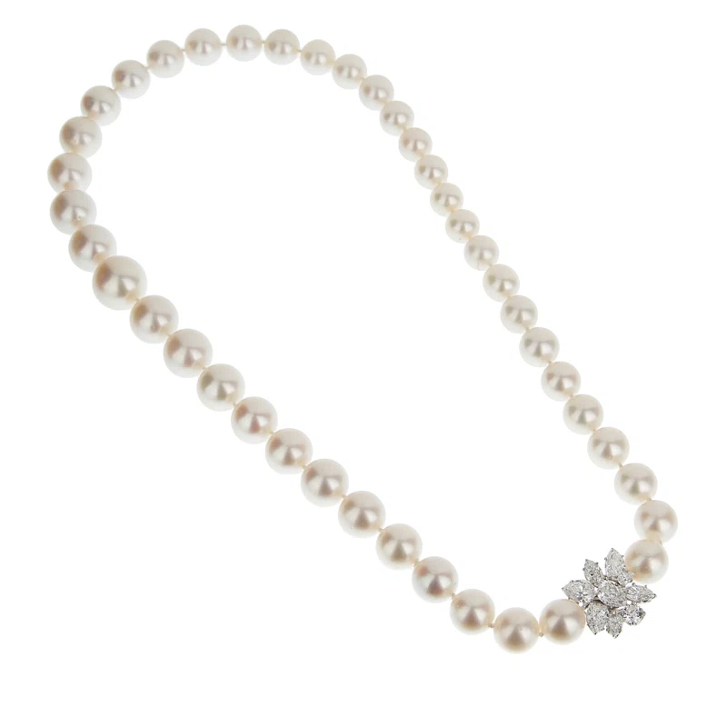 Platinum, Cultured Pearl and Diamond Collar Necklace