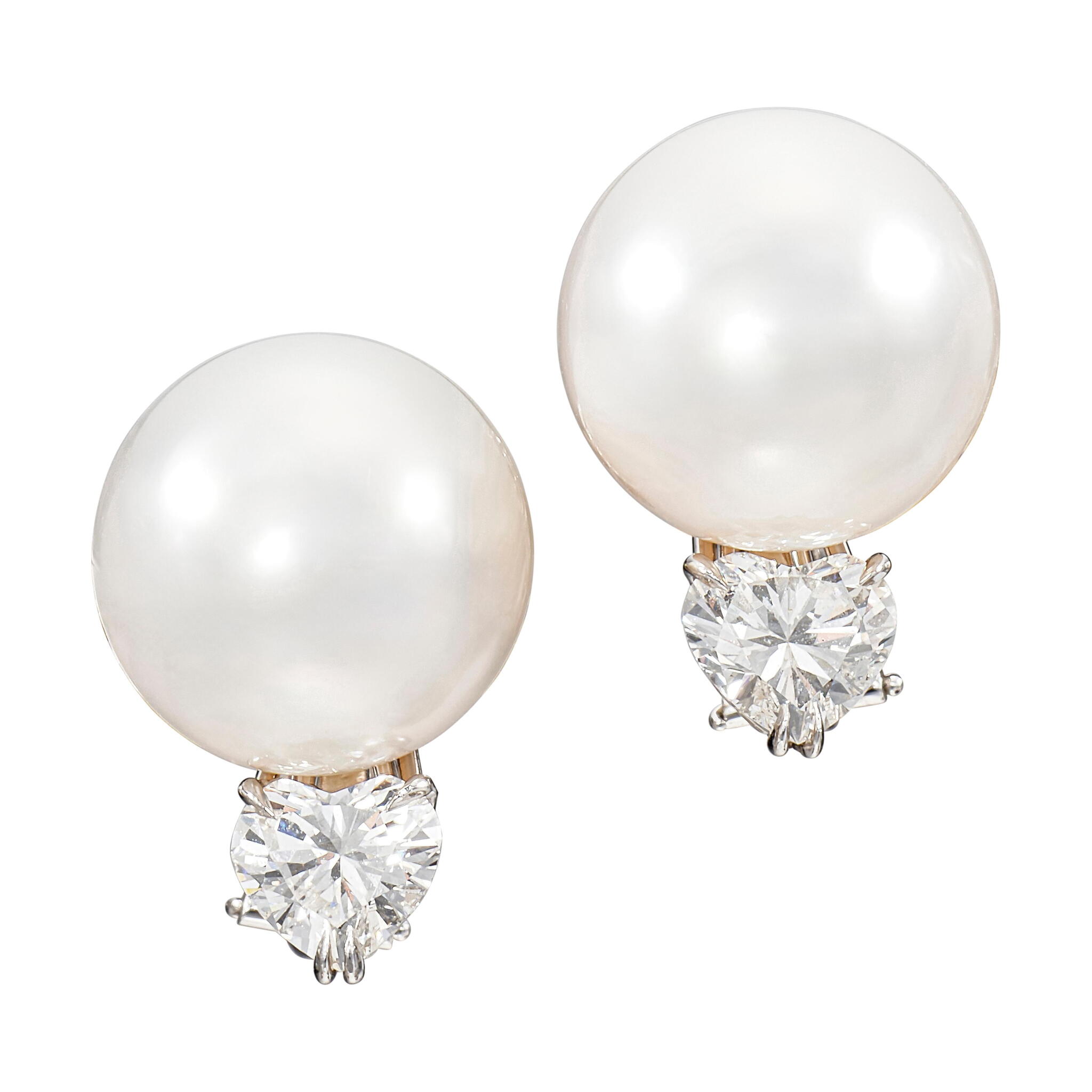 Platinum, Cultured Pearl and Diamond Earclips — view 1