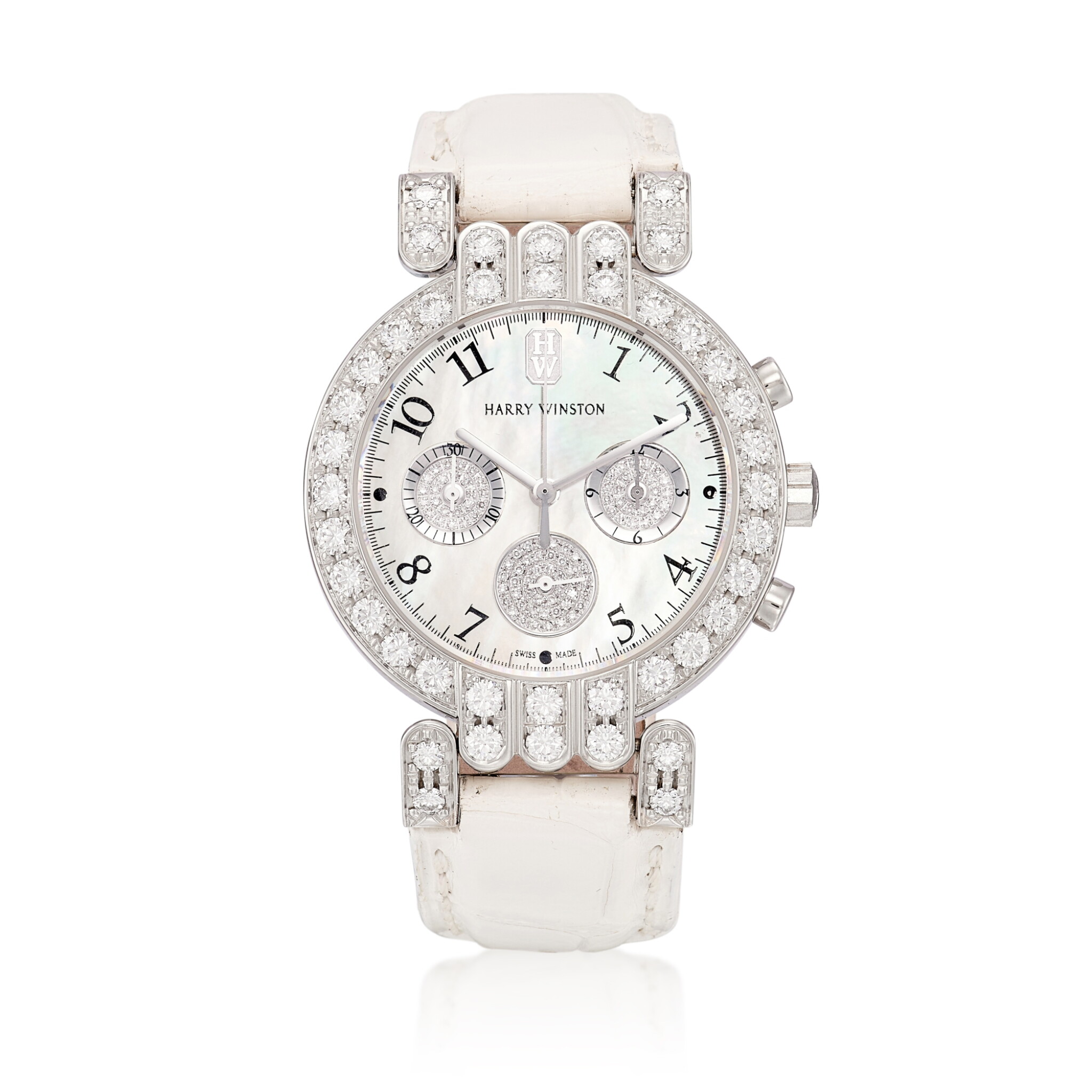 Premier (Reference 200MCQ37W). A 36.5mm white gold diamond-set quartz wristwatch with chronograph. 2005 — view 1