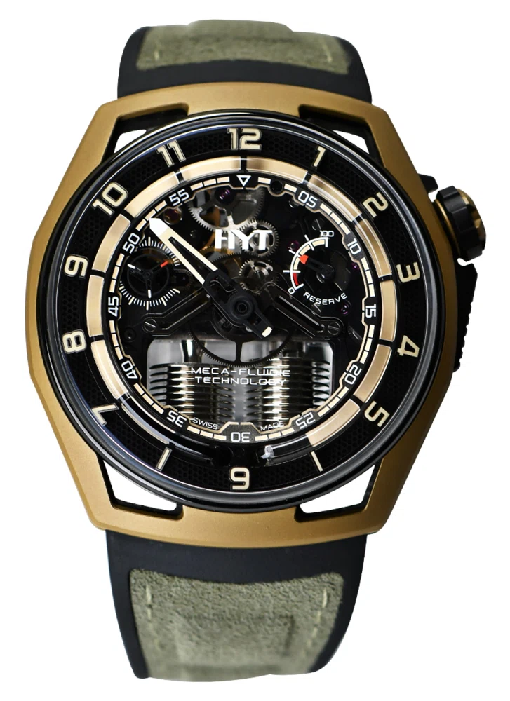 Hastroid Cosmic Hunter (المرجع H02756-A). ساعة يد من bronze coated titanium والكربون بقطر 48mm، بحركة ميكانيكية ذات تعبئة يدوية، مع احتياطي الطاقة.