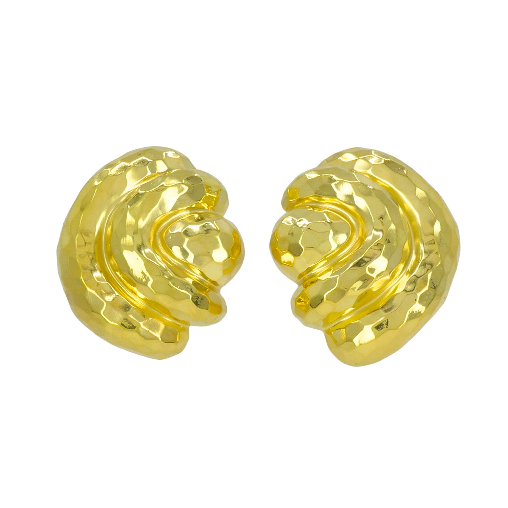Vintage Gold Hammered Earclips — view 1