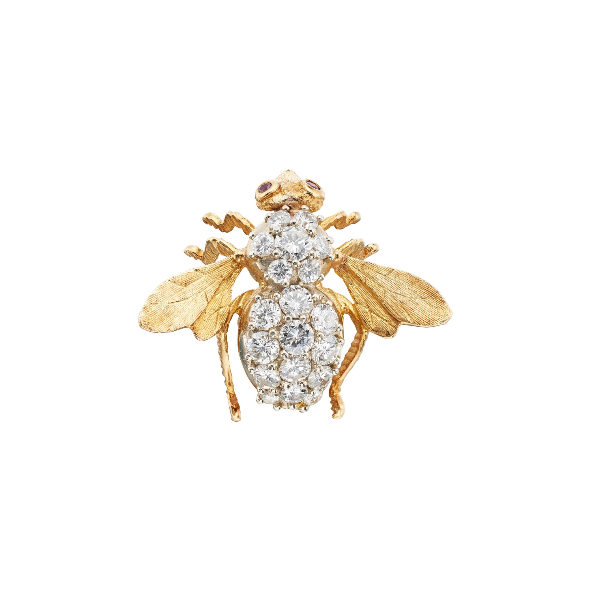 Vintage Gold, White Gold, Diamond and Ruby Bee Brooch — view 1