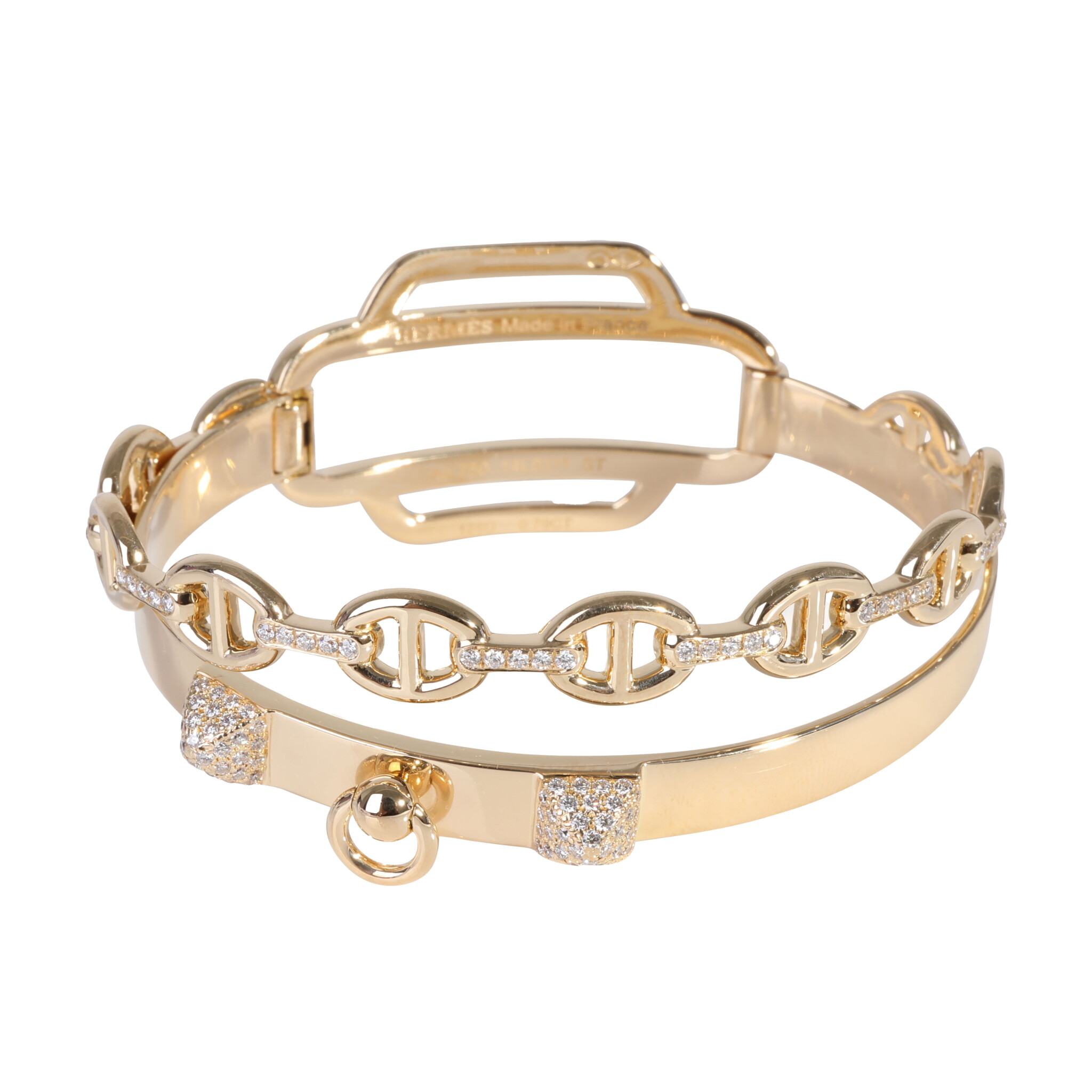 Gold and Diamond Double Tour Collier De Chien Bangle Bracelet — view 1
