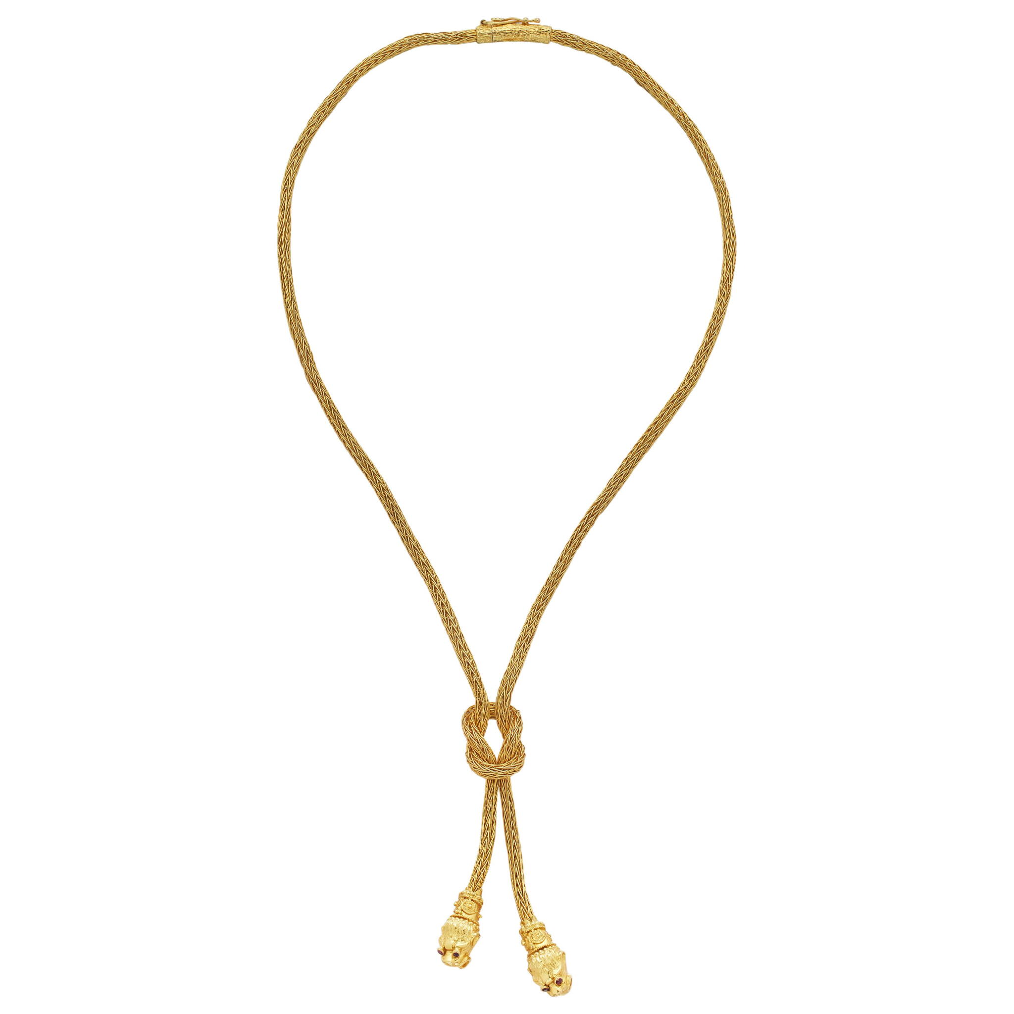 Gold and Ruby Lionhead Lariat Necklace — view 1