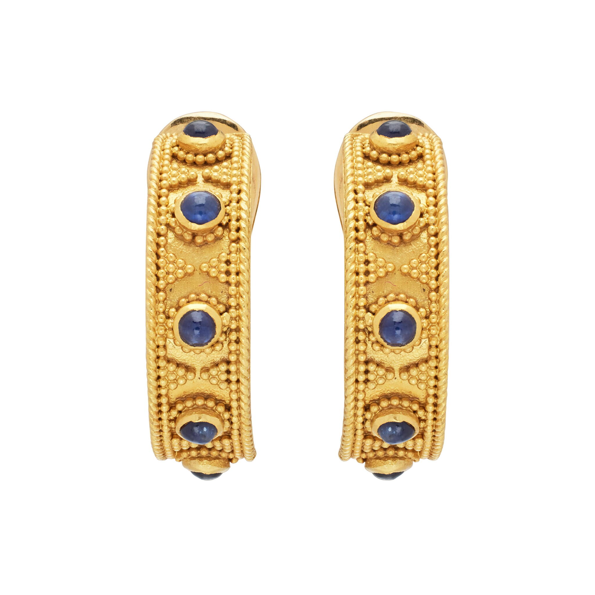 Gold and Sapphire Earclips — view 1