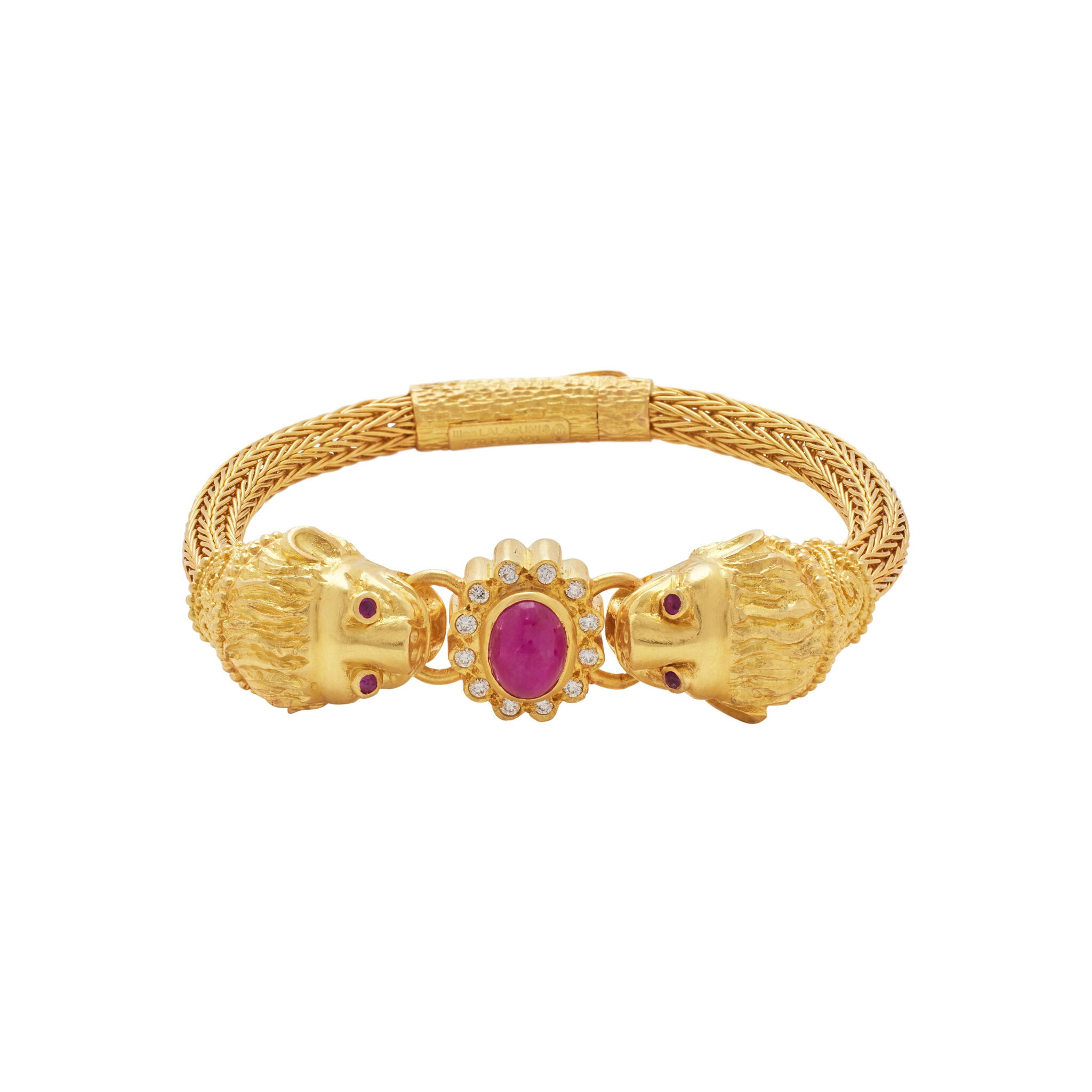 Gold, Ruby and Diamond Double Lion Head Bracelet — view 1