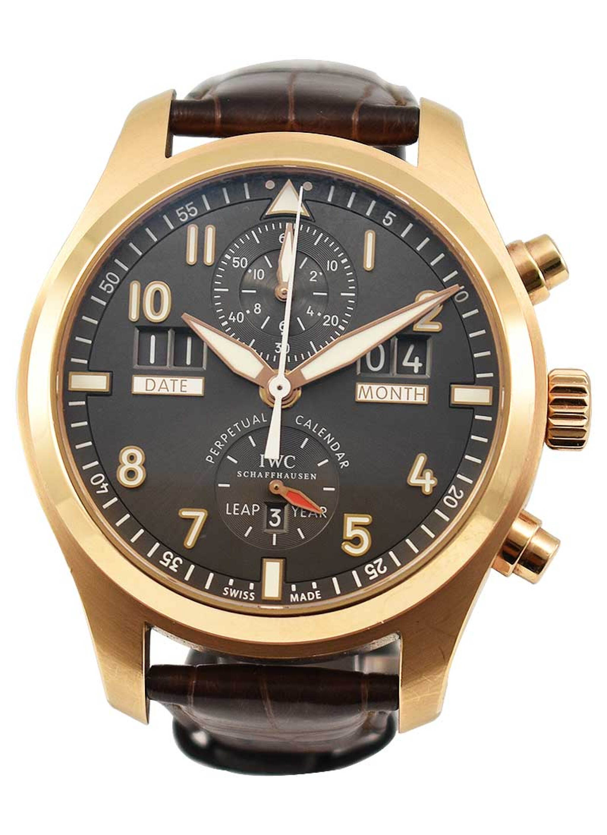 Spitfire (Reference IW379103). A 46mm rose gold automatic wristwatch with date, day, chronograph, leap year, and perpetual calendar. 2013 — view 1