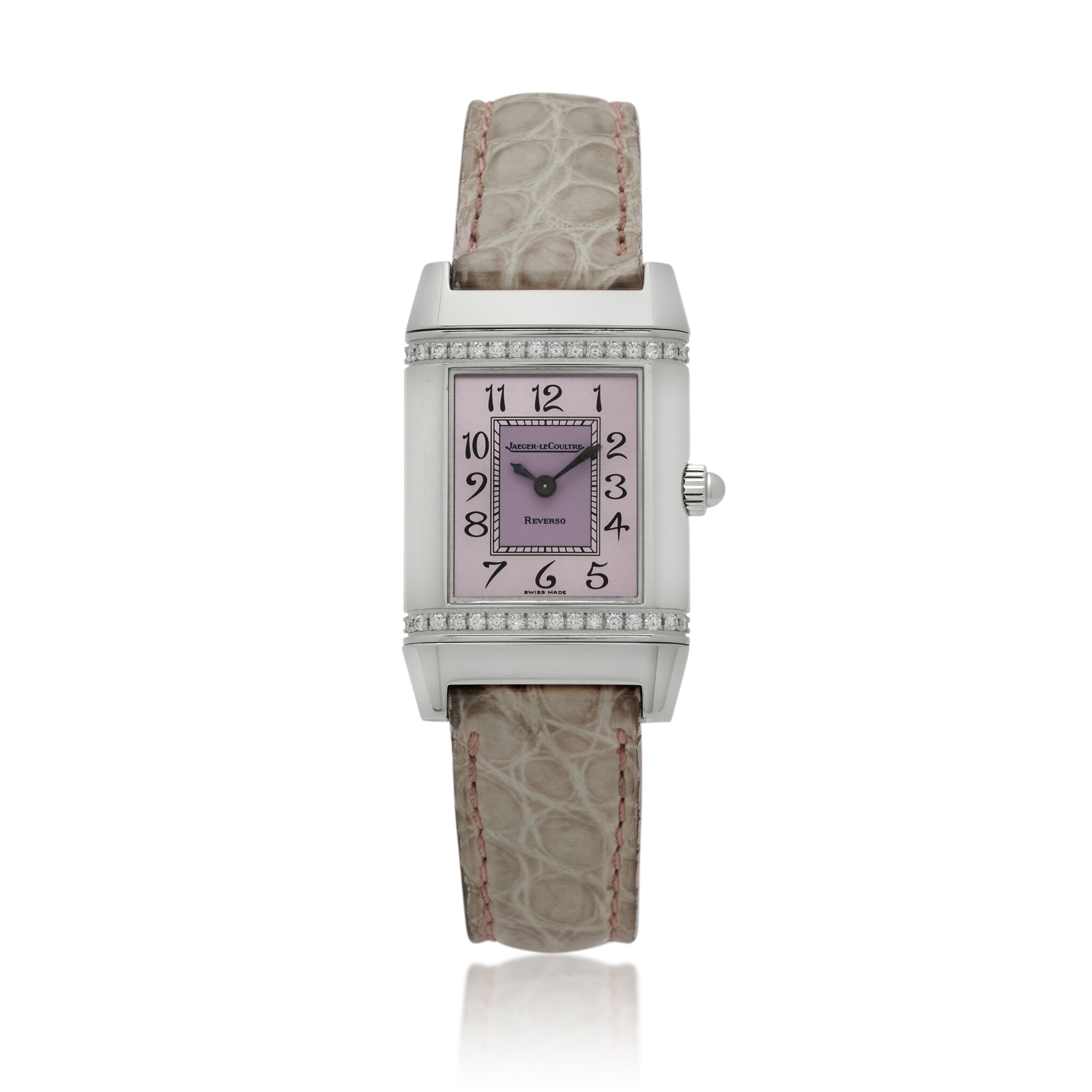 Reverso Florale (Reference 265.8.08). A 33mm stainless steel diamond set quartz wristwatch. — view 1