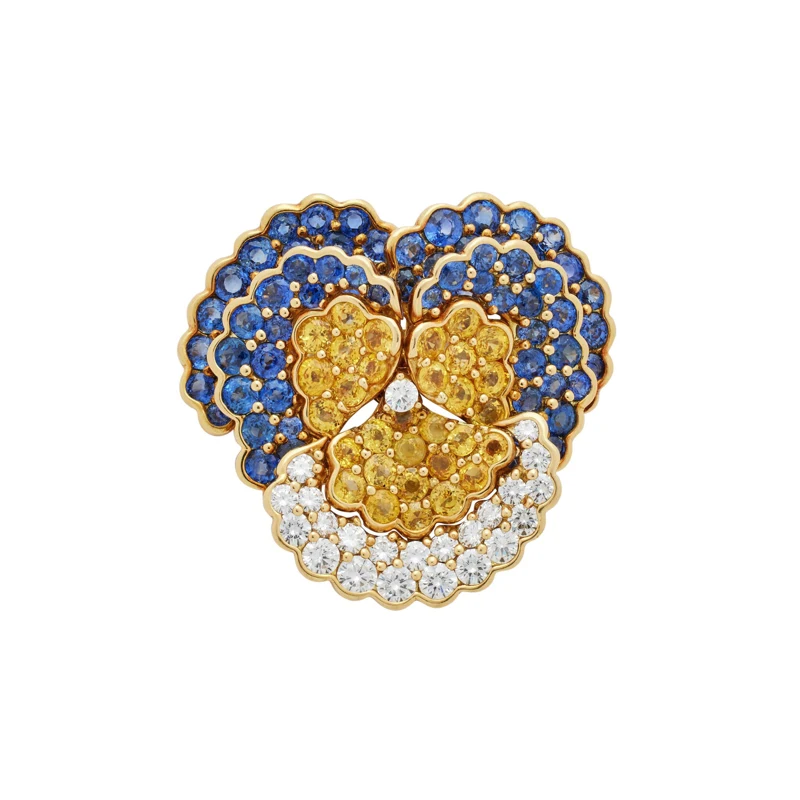 Gold, Sapphire and Diamond Pansy Brooch