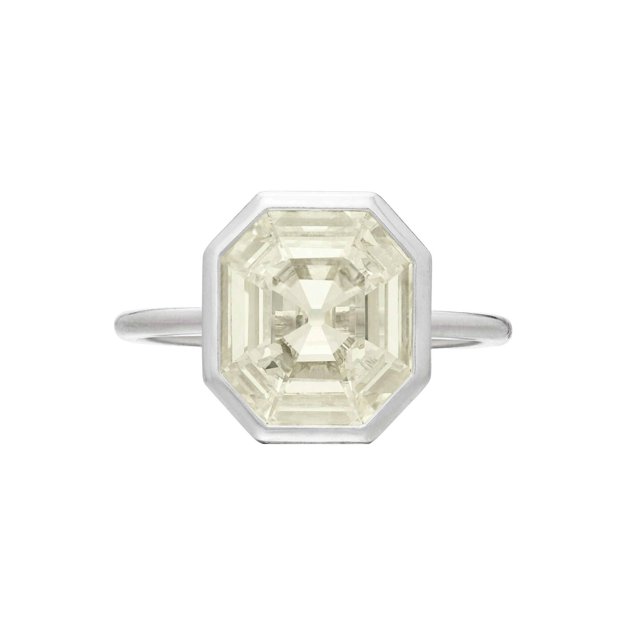 Platinum and 3.01ct Octagonal Step Cut Diamond Ring — view 1