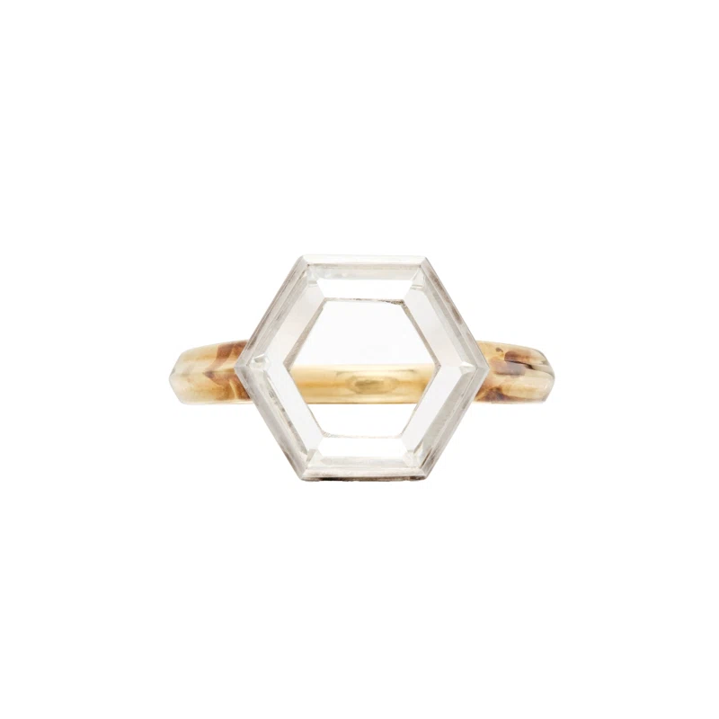 Platinum, Gold and 3.66ct Hexagonal Portrait Cut Diamond Ring