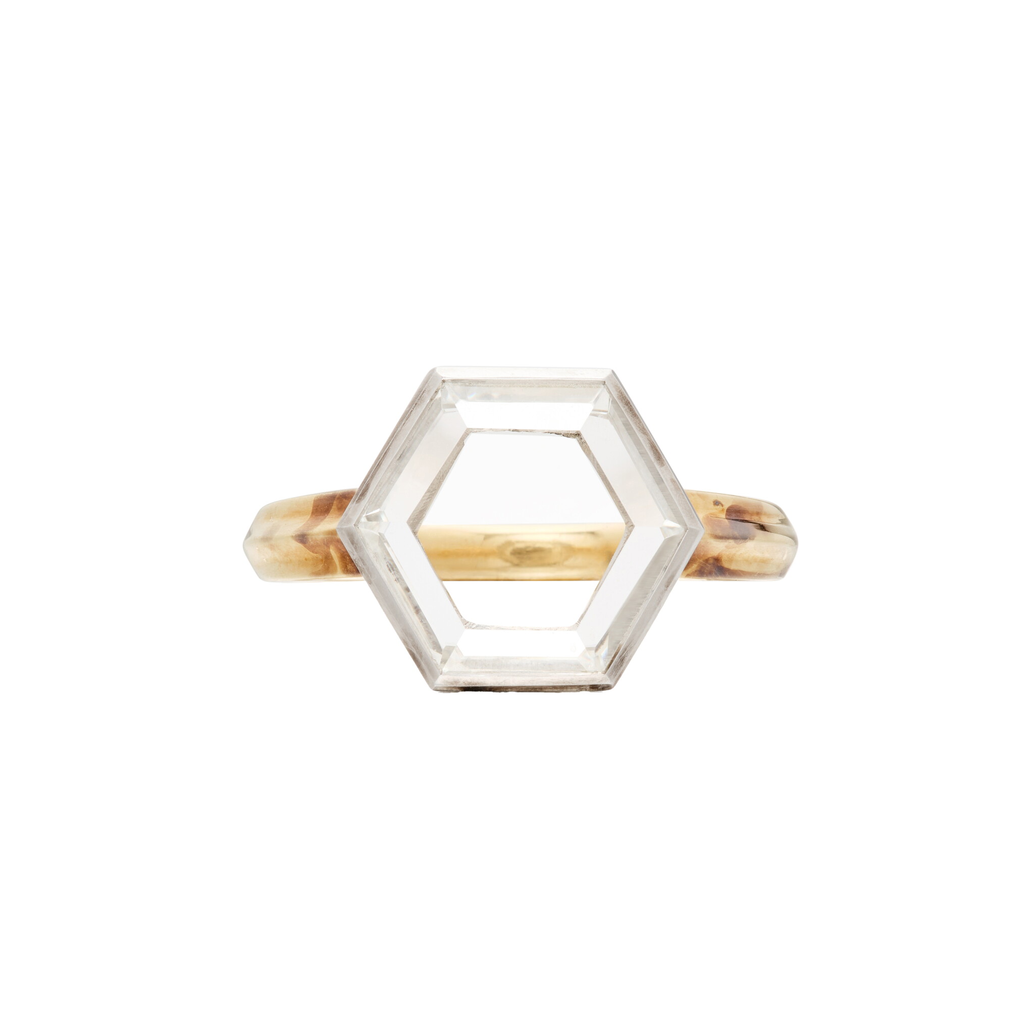 Platinum, Gold and 3.66ct Hexagonal Portrait Cut Diamond Ring — view 1