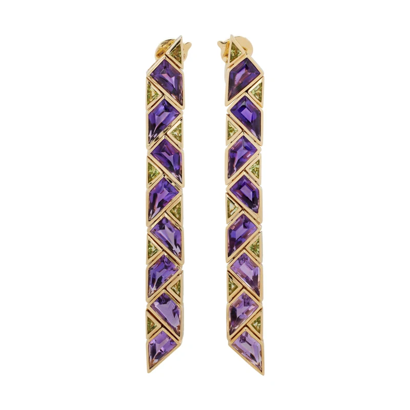 Gold, Amethyst and Peridot Triangolini Drop Earclips