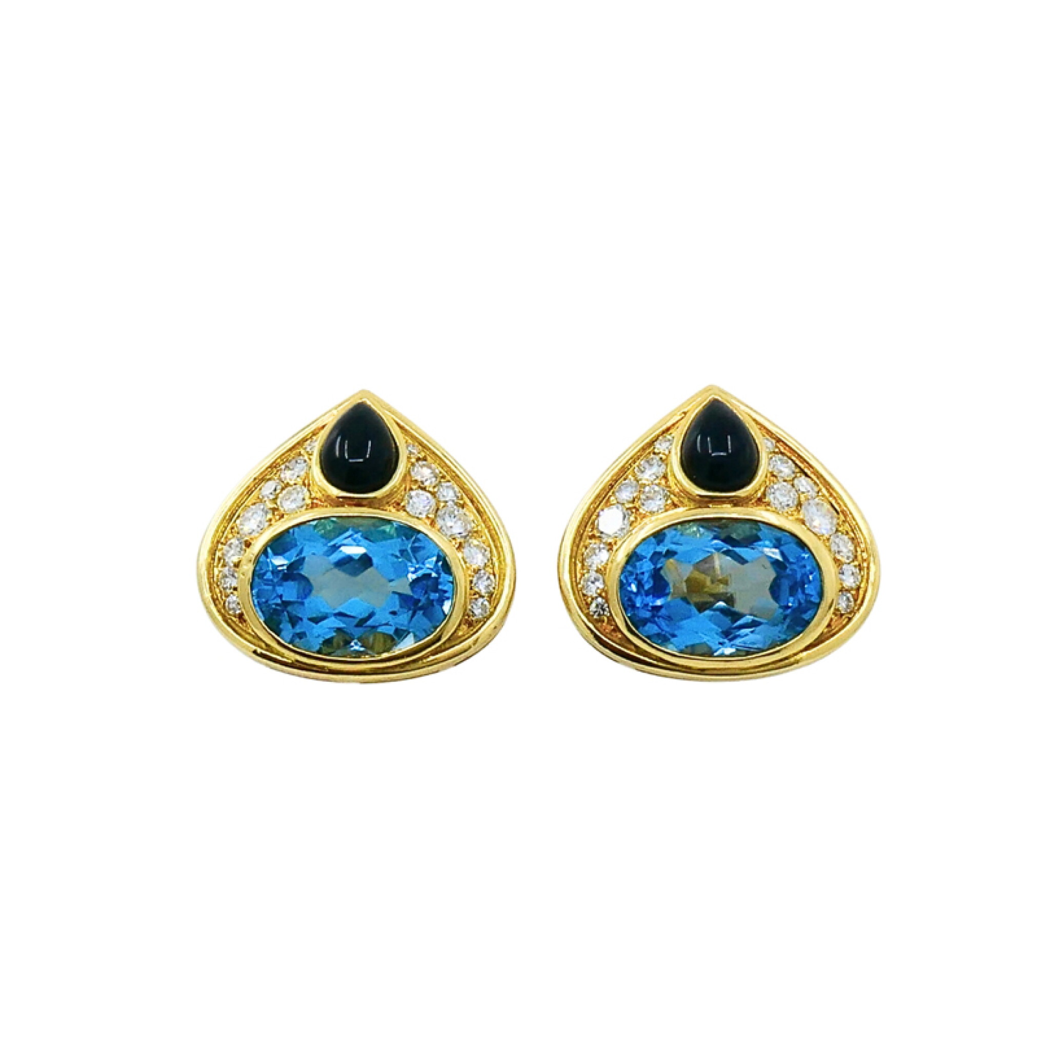 Gold, Topaz, Onyx and Diamond Earclips — view 1