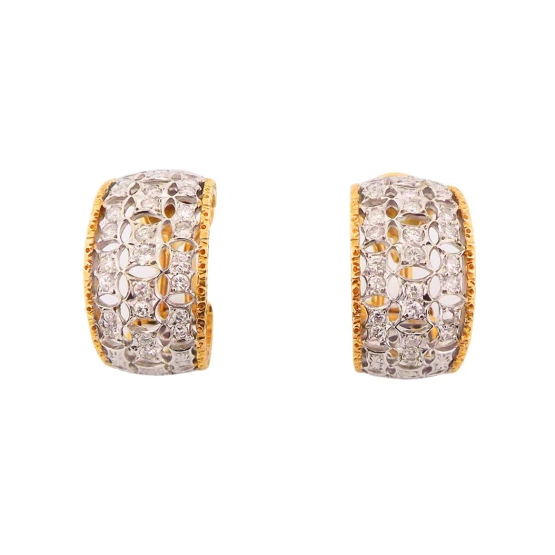 White Gold, Gold and Diamond Scacchi Hoop Earclips