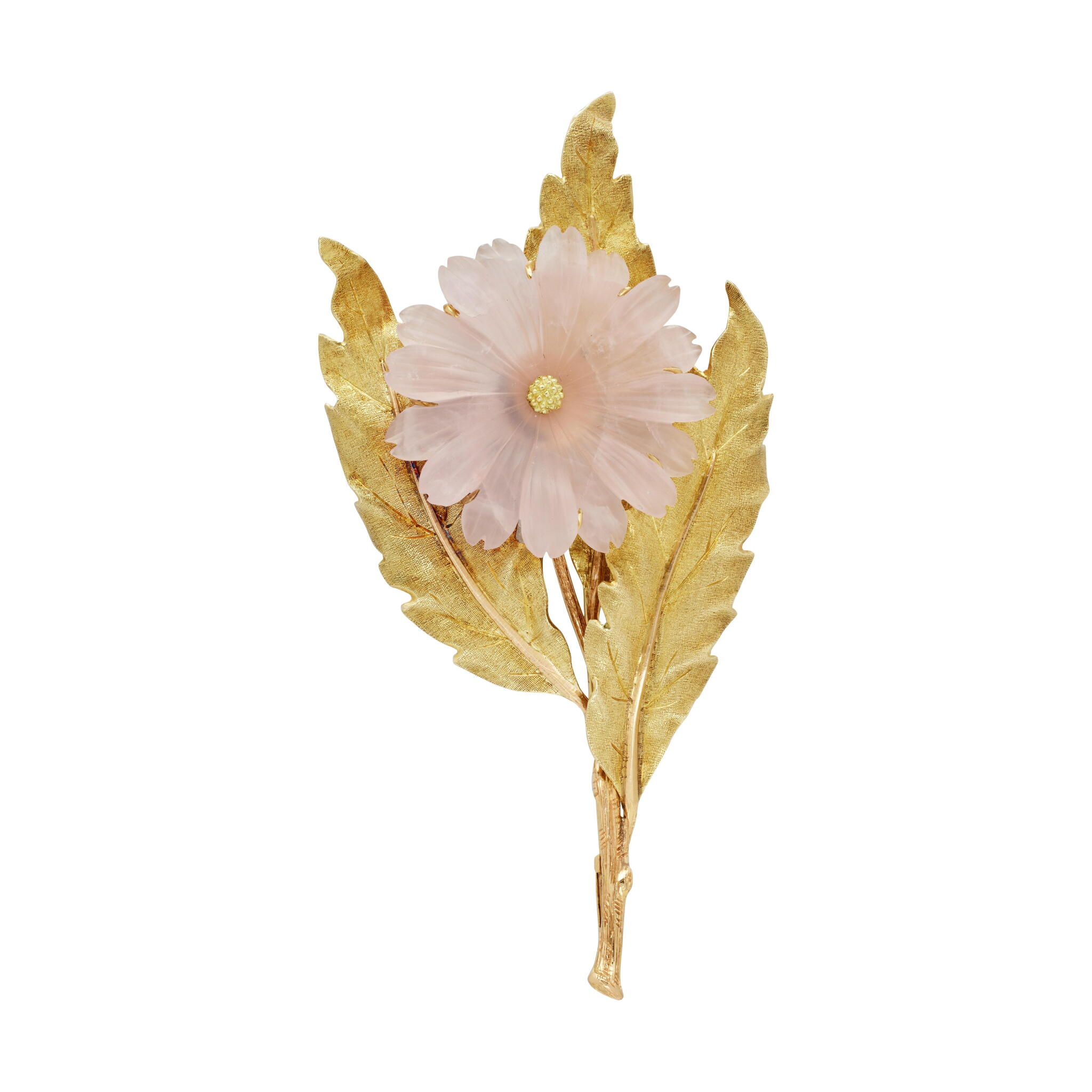 Vintage Gold and Rose Quartz Flower Brooch — view 1