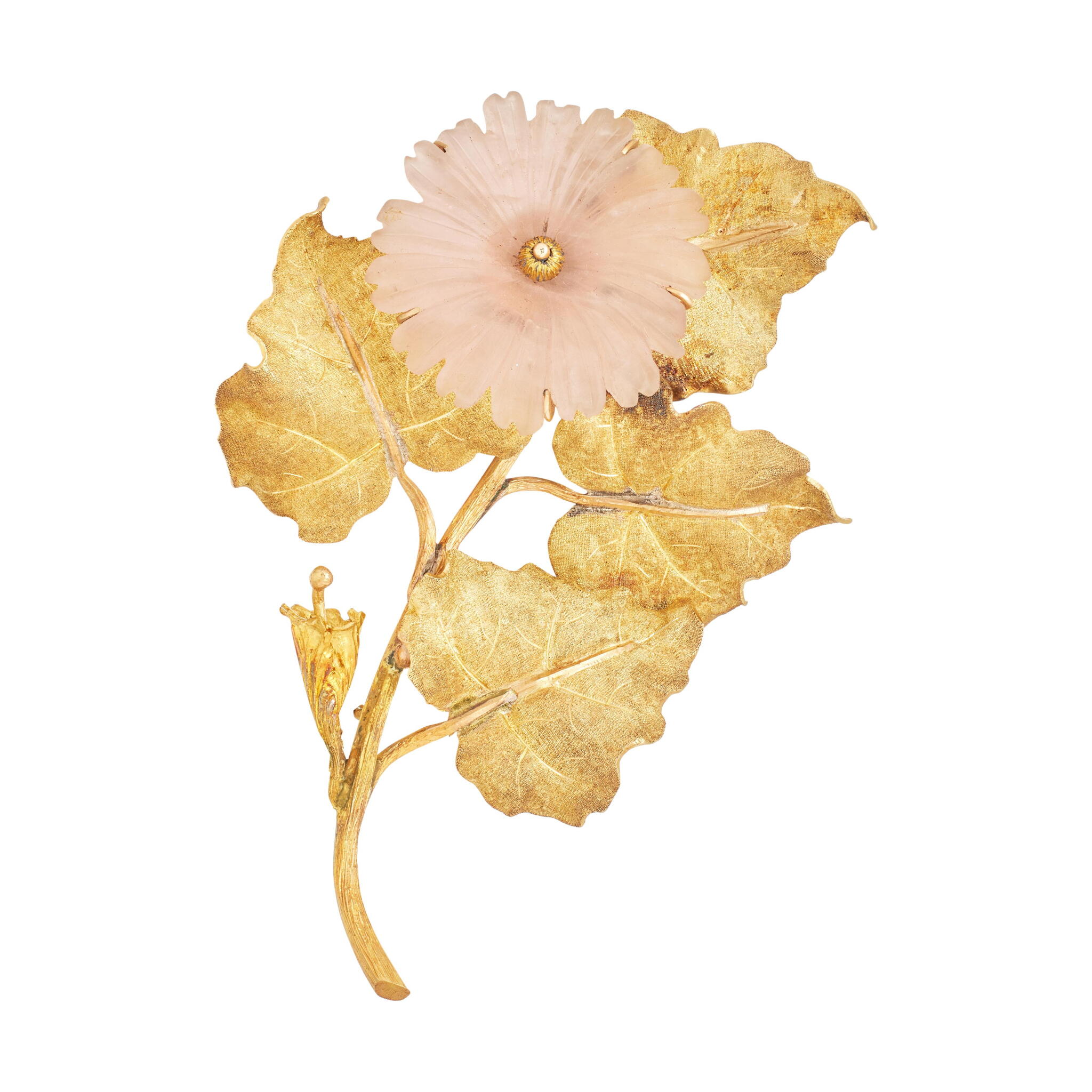 Vintage Gold and Rose Quartz Flower Brooch — view 1