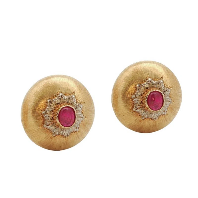 Vintage Gold and Ruby Earclips