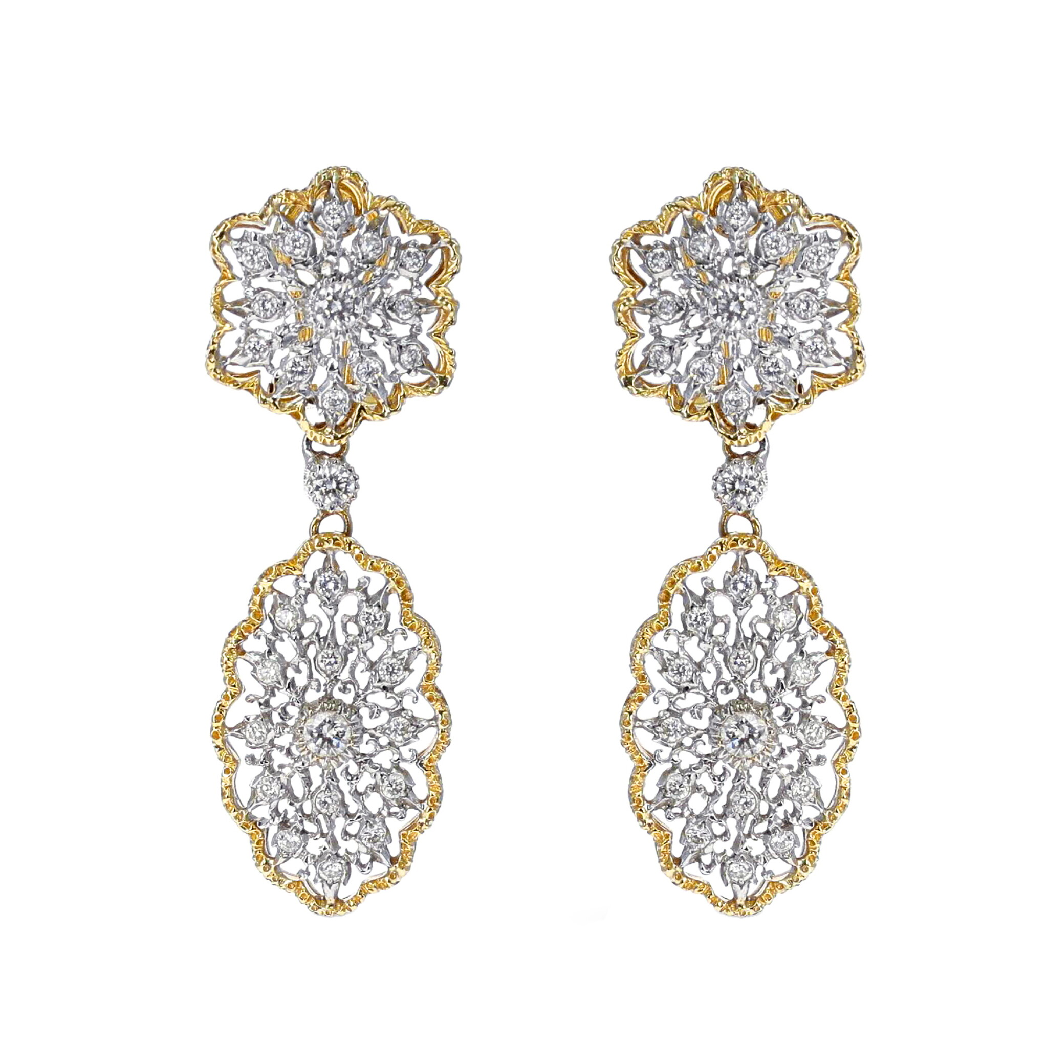 Vintage White Gold, Gold and Diamond Earclips — view 1
