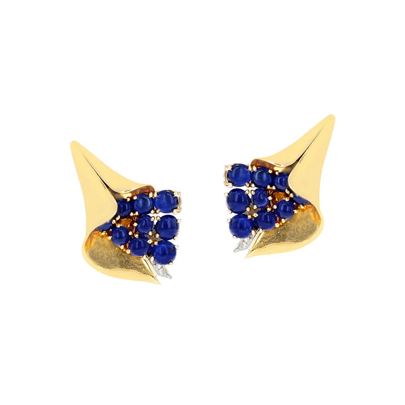 Gold, Sapphire and Diamond Reflection Earclips