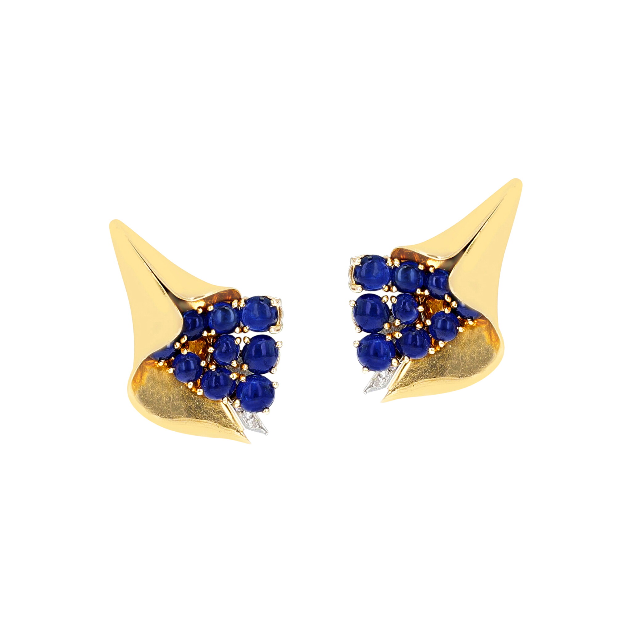 Gold, Sapphire and Diamond Reflection Earclips — view 1