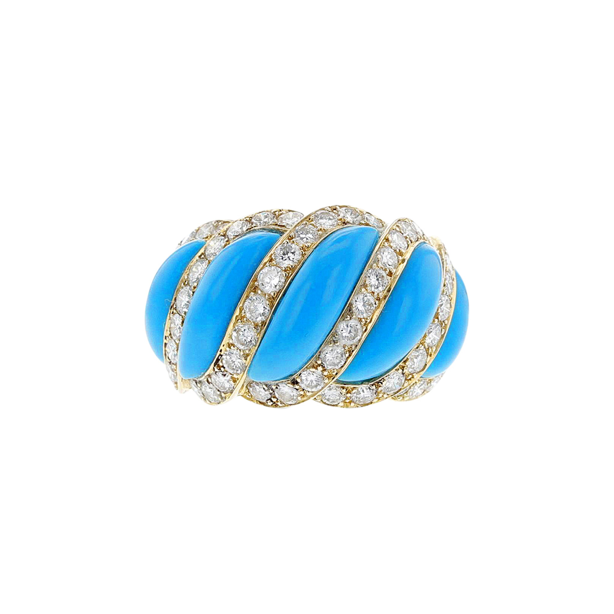 Gold, Turquoise and Diamond Ring — view 1