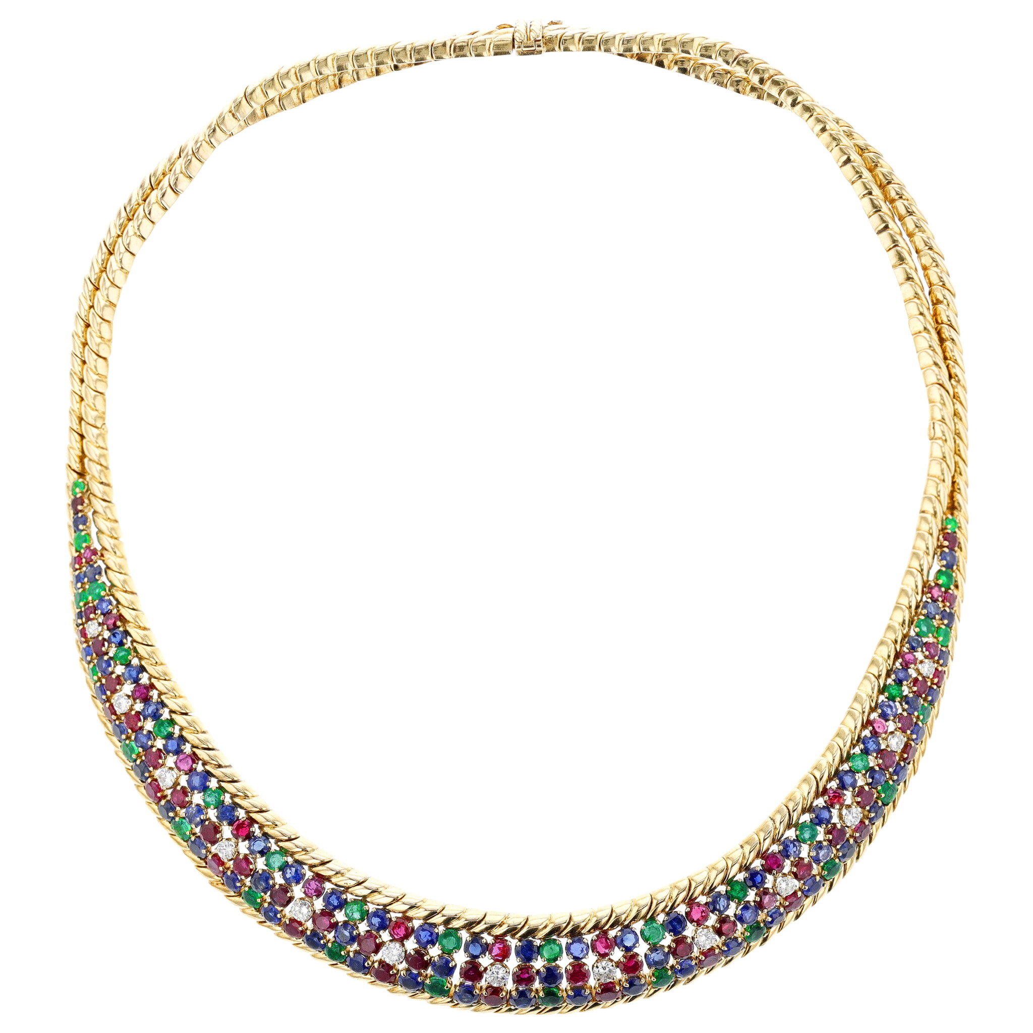Vintage Gold, Ruby, Emerald, Sapphire and Diamond Necklace  — view 1