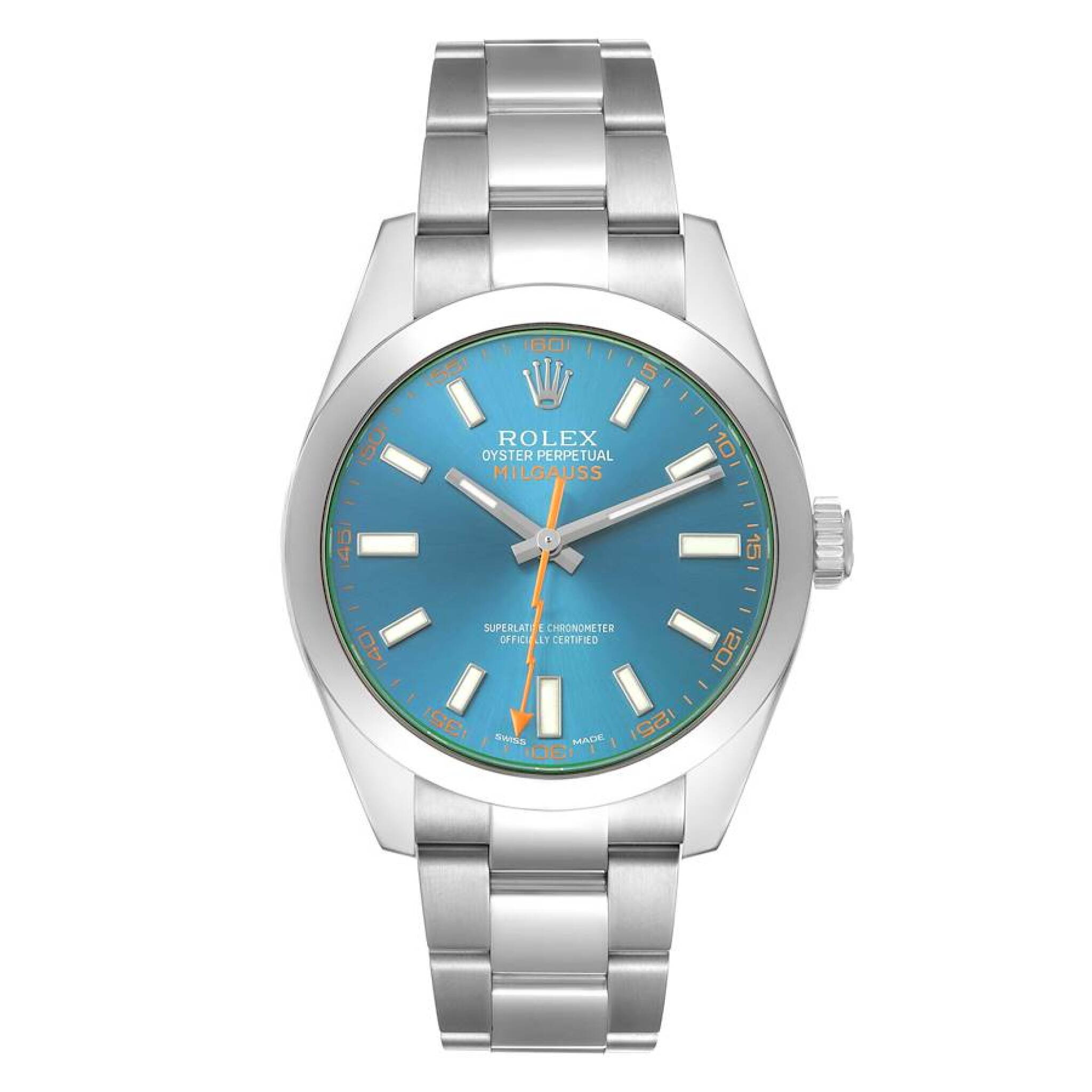 Milgauss 'Z-Blue' (Reference 116400GV). A 40mm stainless steel automatic wristwatch. 2018 — view 1