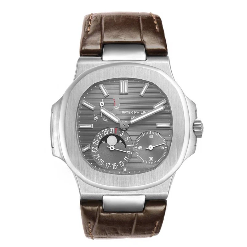 Nautilus (Reference 5712G-001). A 40mm white gold automatic wristwatch with date, moon phase, and power reserve. 2008