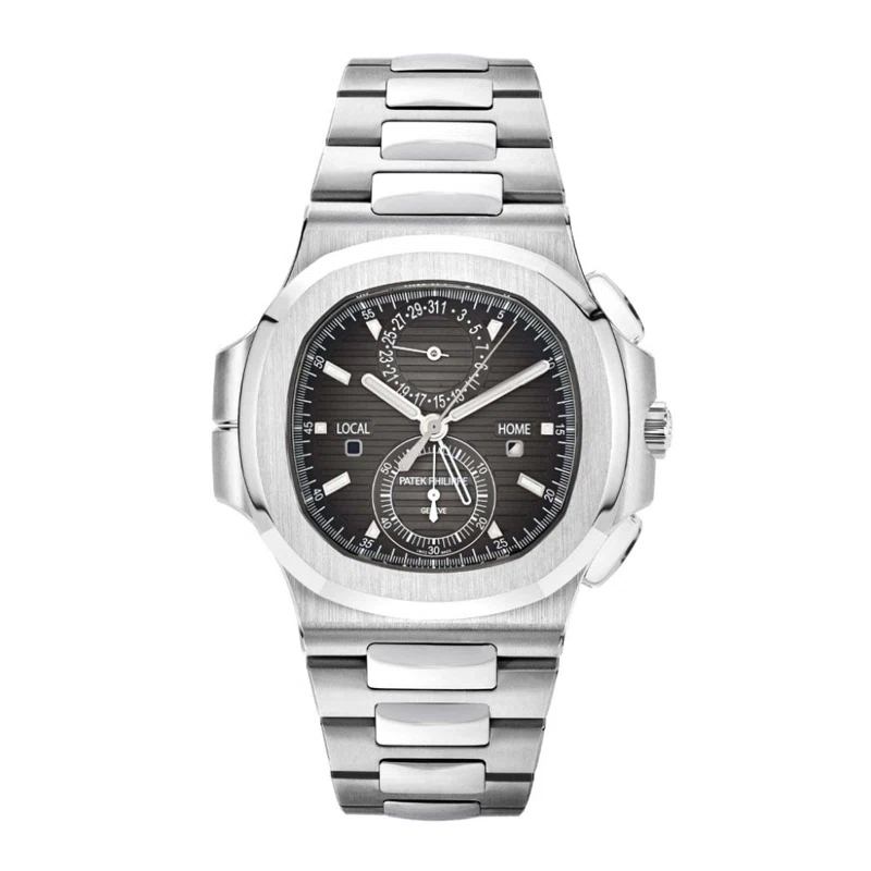 Nautilus (Reference 5990/1A-001). A 40mm stainless steel automatic wristwatch with date, flyback chronograph, and dual time. 2019