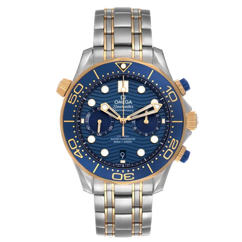 Seamaster Diver 300M (المرجع 210.20.44.51.03.001). ساعة يد من الذهب الأصفر والفولاذ المقاوم للصدأ بقطر 44mm، بحركة أوتوماتيكية، مع التاريخ وكرونوغراف. 2021