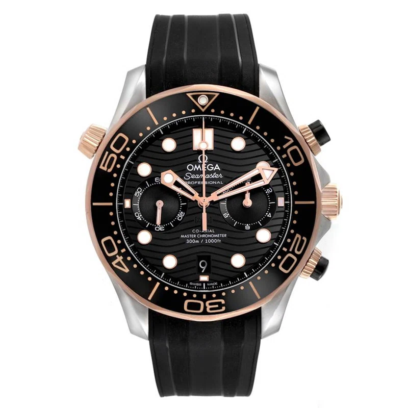 Seamaster (المرجع 210.22.44.51.01.001). ساعة يد من الذهب الوردي والفولاذ المقاوم للصدأ بقطر 44mm، بحركة أوتوماتيكية، مع التاريخ وكرونوغراف. 2022