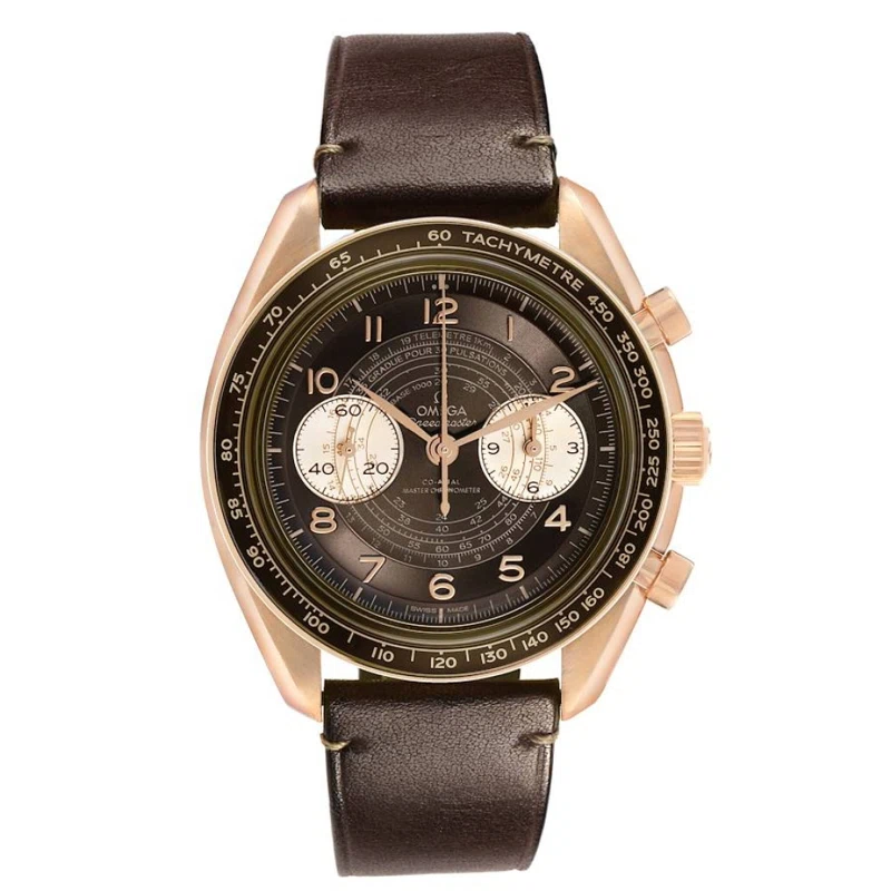 Speedmaster Chronoscope (المرجع 329.92.43.51.10.001). ساعة يد من bronze gold بقطر 43mm، بحركة ميكانيكية ذات تعبئة يدوية، مع كرونوغراف. 2022