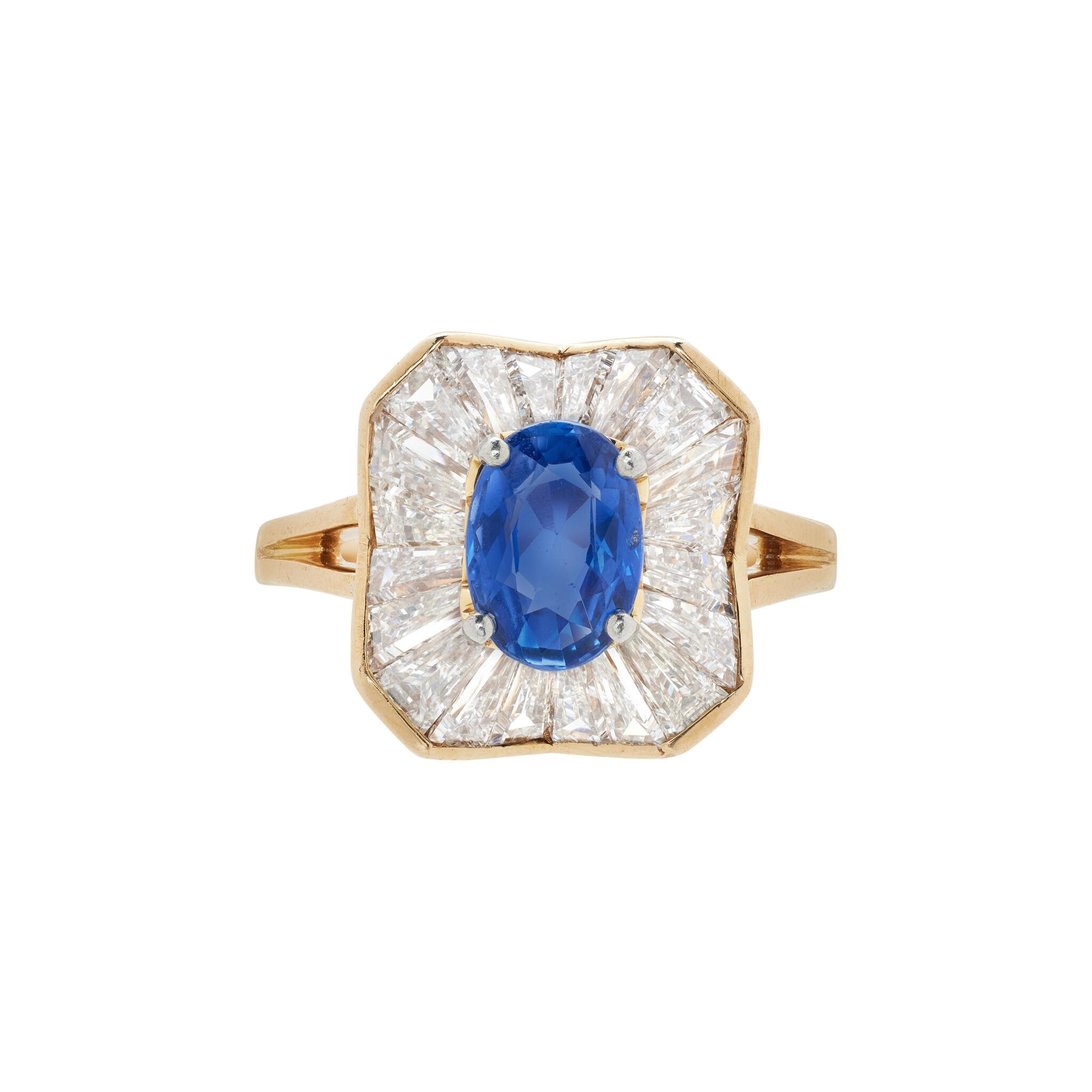 Vintage Gold, Platinum, 1.05ct Ceylon Sapphire and Diamond Ring — view 1