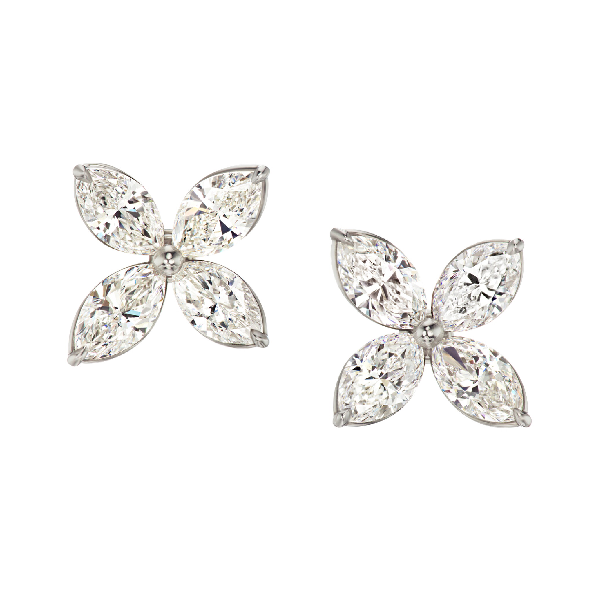 Platinum and Diamond Floral Stud Earrings — view 1